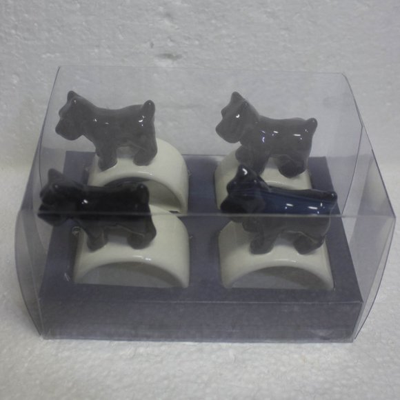 Thomas O'Brian Scottie Puppy Napkin Rings /Set of 4 New in Box - Picture 2 of 6